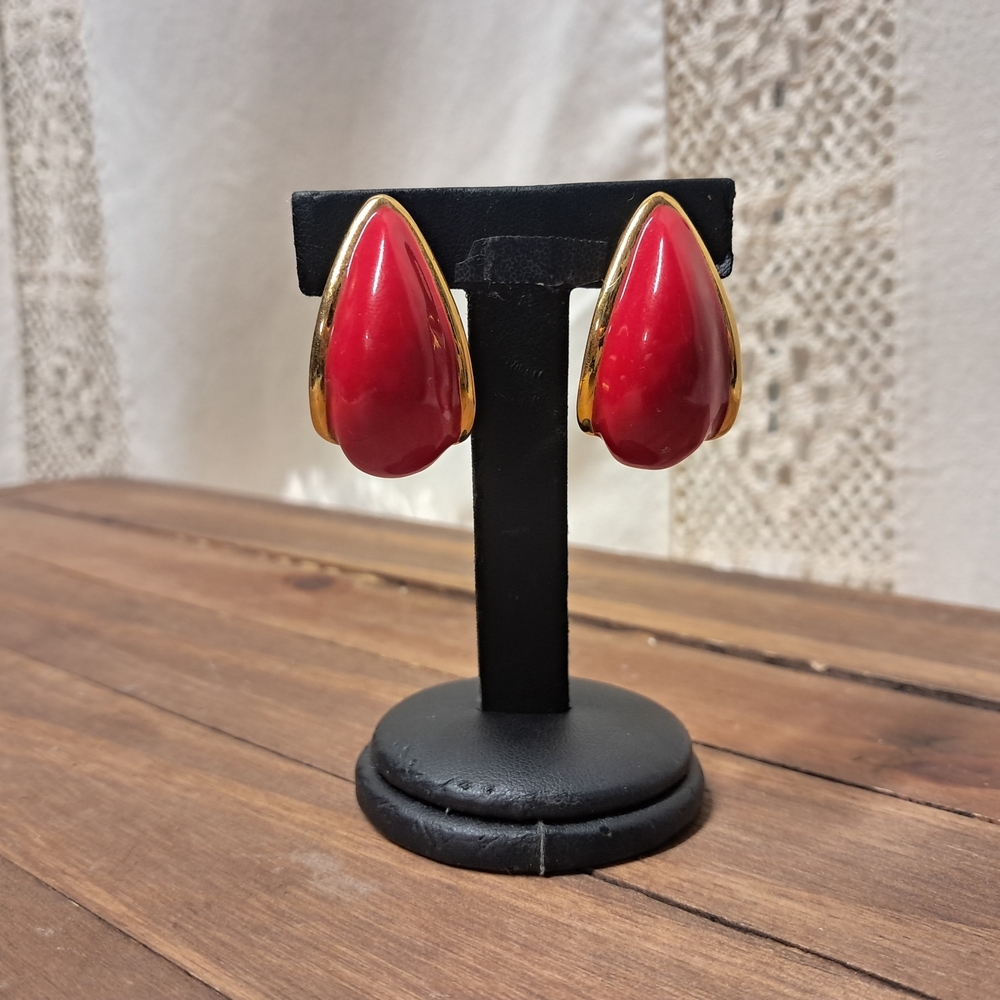 St. John Red and Gold Teardrop Earrings